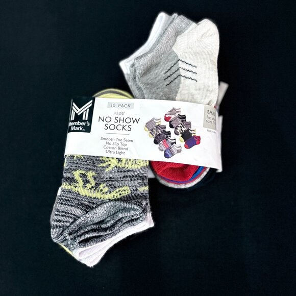 Member's Mark Other - Members Mark Kids No Show Socks 10-Pack Toe Seam Non Slip Multi Color Kids 7-10
